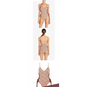 ROBIN PICCONE ONE PIECE SWIMSUIT WOMENS SIZE 8 ORANGE SIDE LACES FLORALNEW